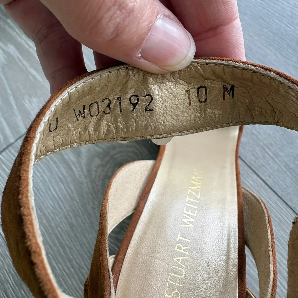 Stuart Weitzman Brown Suede Metallic Bead Wedge Sandals W03192 Womens 10 M